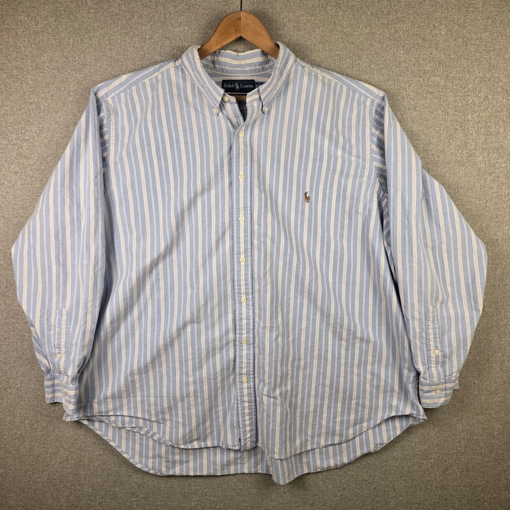 Ralph Lauren Classic Fit Striped Oxford Shirt Mens 3XB Big Blue Vintage Oldmoney